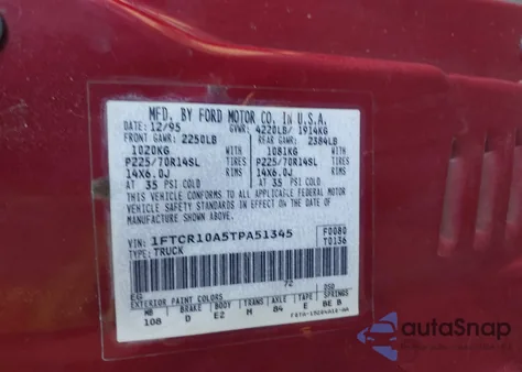 1996 Ford Ranger from USA, damaged, VIN 1FTCR10A5TPA51345